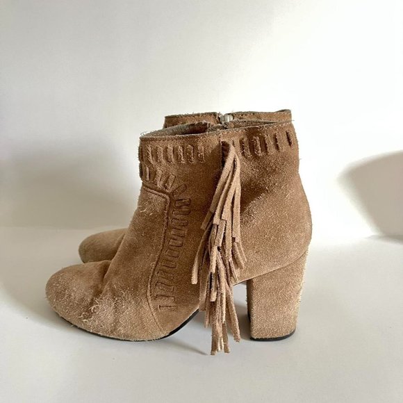 H&M Leather Khaki Frill Heeled Boots - Picture 2 of 7